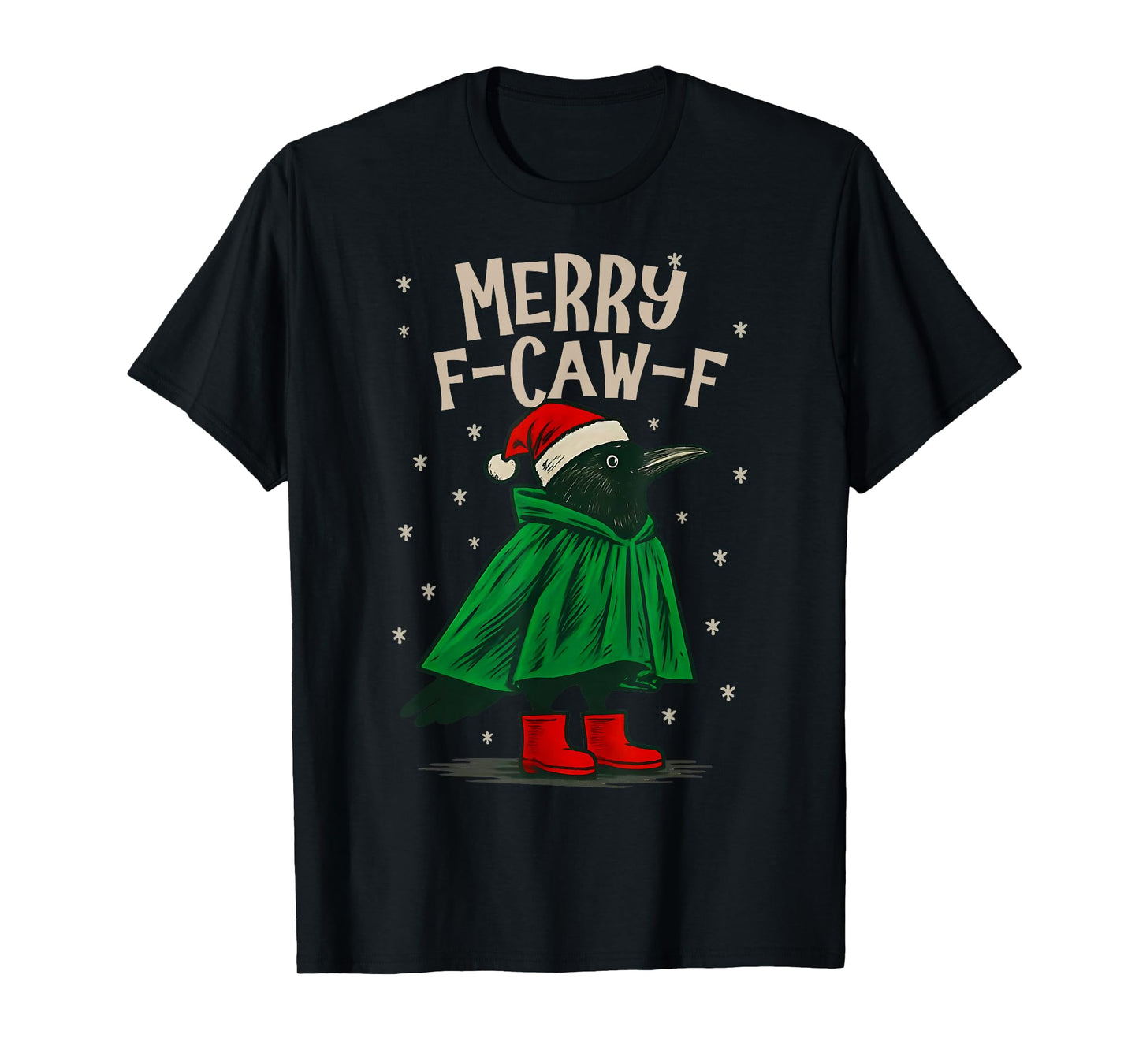Retro Christmas Merry F-Caw-F Black Crow Xmas Holiday T-Shirt