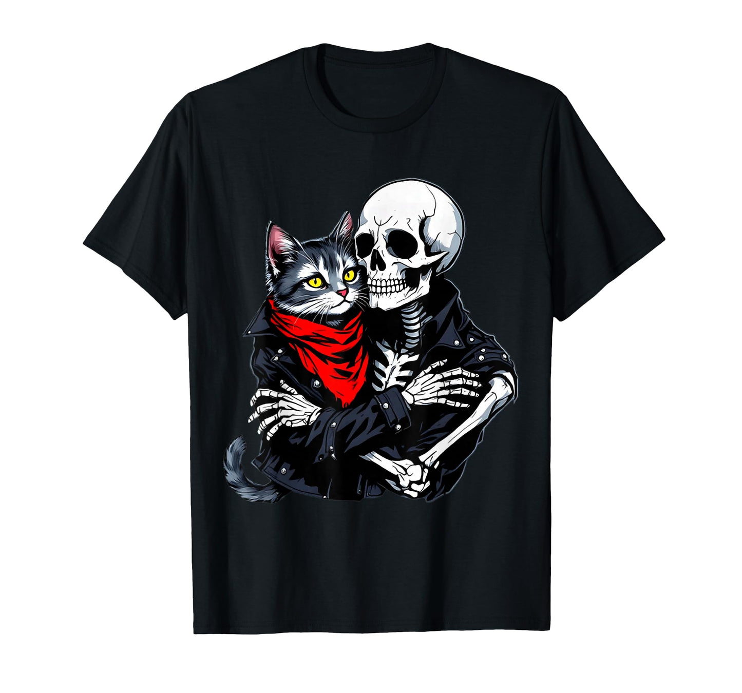 Skeleton Hugging Cat Halloween Cat Lover Cat Mom Dad T-Shirt