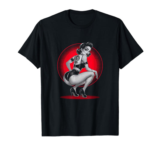 Retro Gothic Halloween Men Women Tees Tattoo Goth Pin-up Girl Vintage Rockabilly Unisex-Adults T-Shirt Black Small Short Sleeve