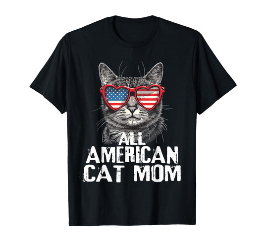 All American Cat Mom 4th Of July Patriotic Women Teen Girls T-Shirt