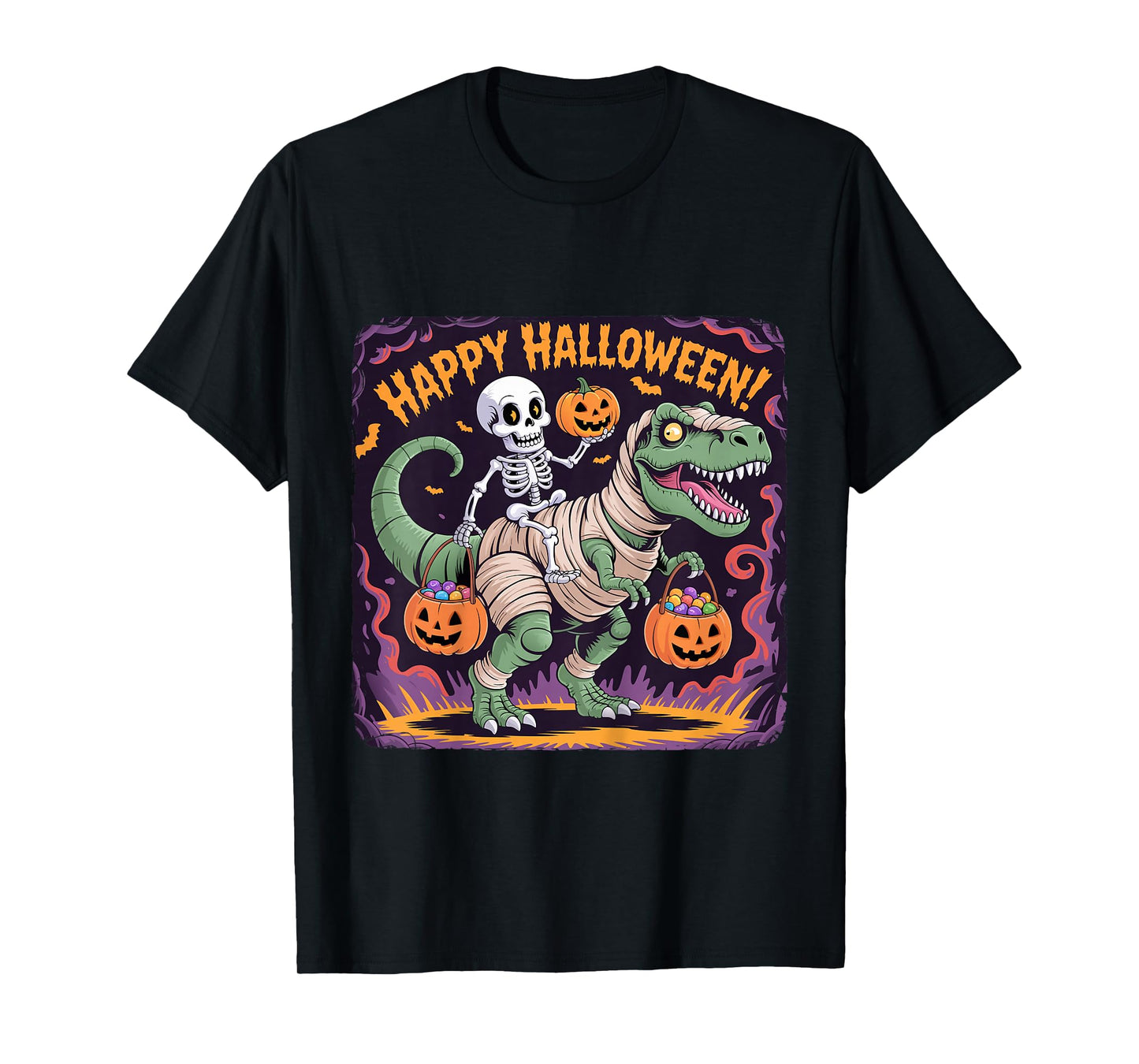 Skeleton Riding Mummy T-Rex Dinosaur Costume Halloween T-Shirt