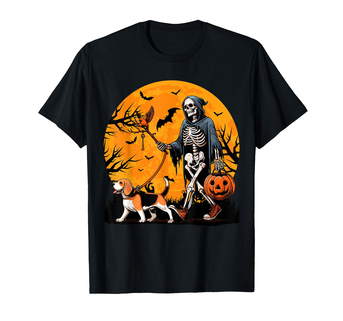 Halloween Dog Skeleton Leads Dog Halloween Beagle T-Shirt