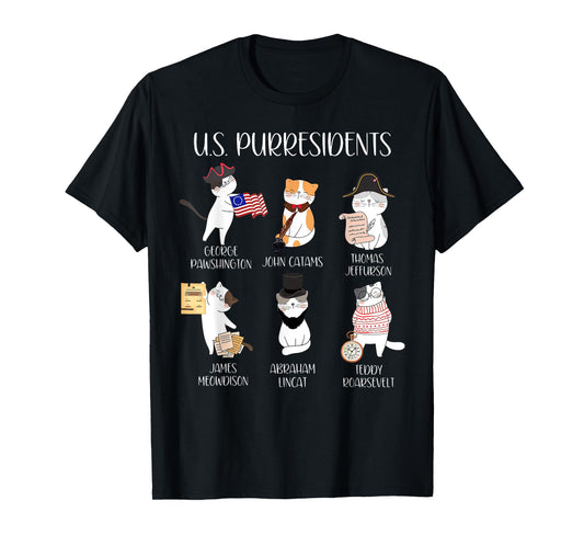 American History Teacher Cute Cats History Lovers Unisex-Adults T-Shirt, Black, Small, Short Sleeve, Modern Classic Fit, Crew Neck, Cartoon Pattern