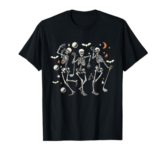 Dancing Skeletons Spooky Funny Halloween Golf Sport Lover T-Shirt