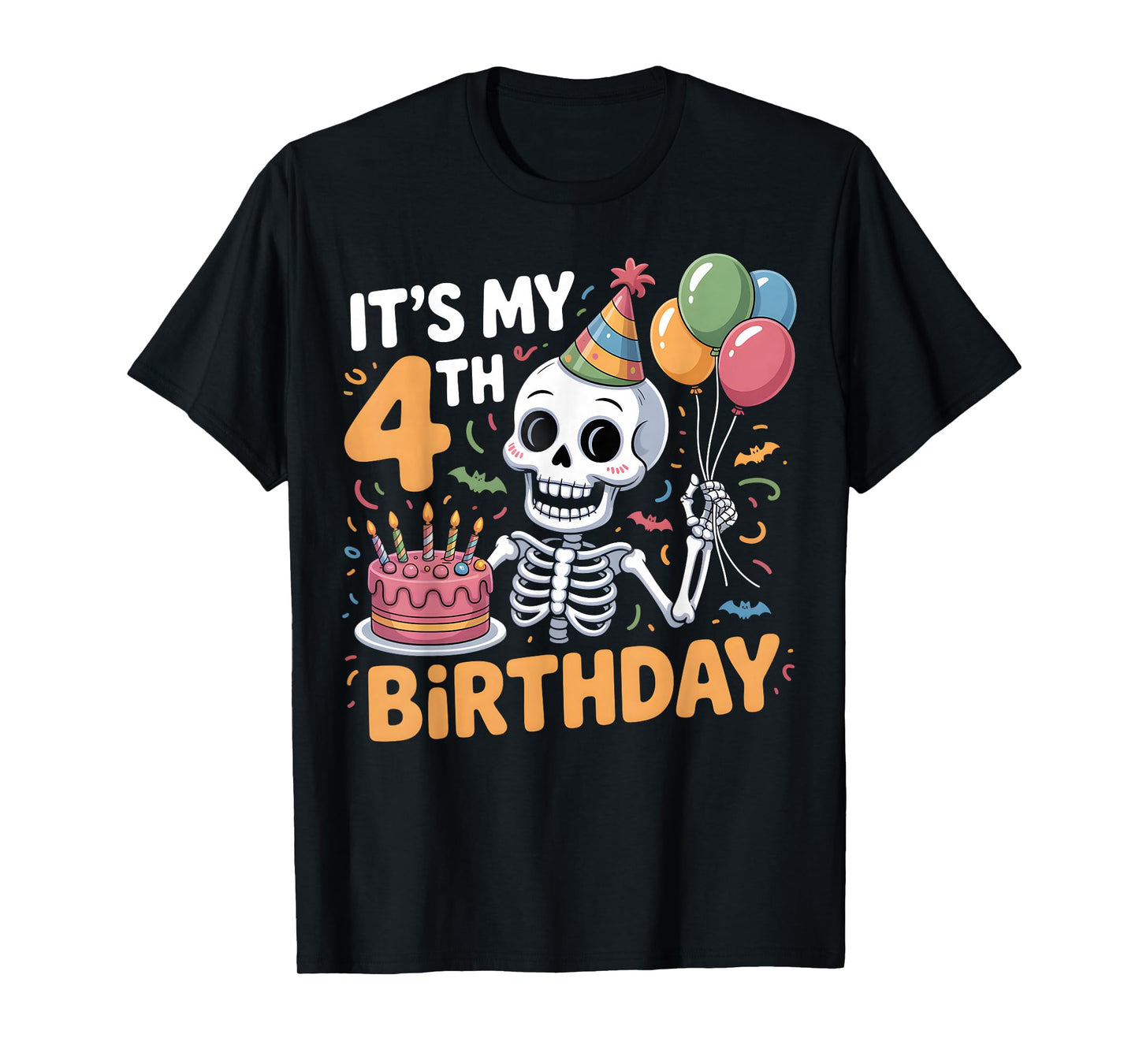 Spooky Cute Skeleton 4th Birthday Halloween Party T-Shirt
