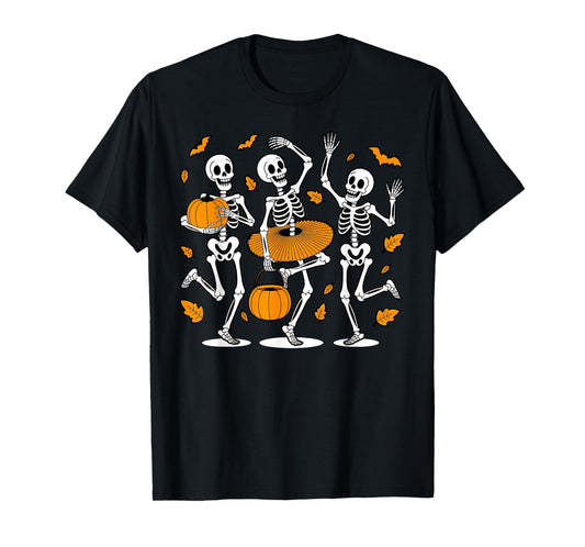 Dancing Skeleton Halloween Pumpkin Dance Girls Women T-Shirt