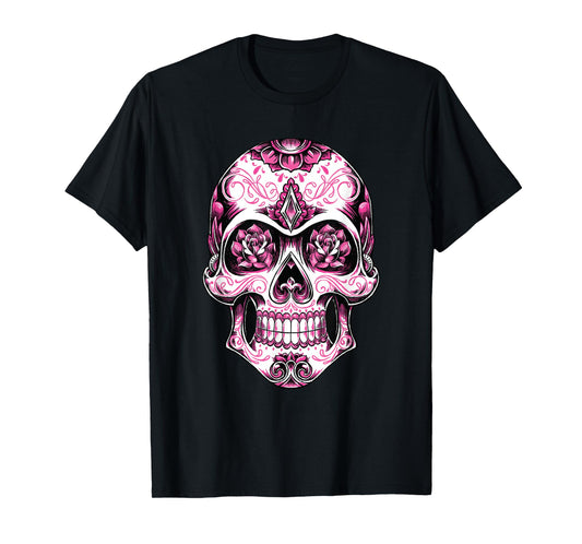 Breast Cancer Shirt Women Pink Sugar Skull T-Shirt