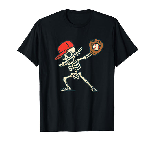 Dabbing Skeleton Baseball Player Halloween Men Women Kids T-Shirt