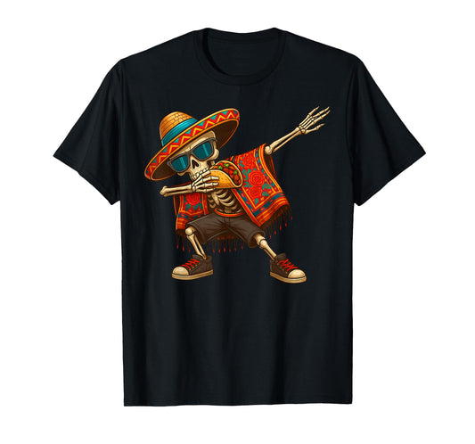 Dabbing Skeleton Sombrero Poncho Cinco De Mayo Taco Lover T-Shirt