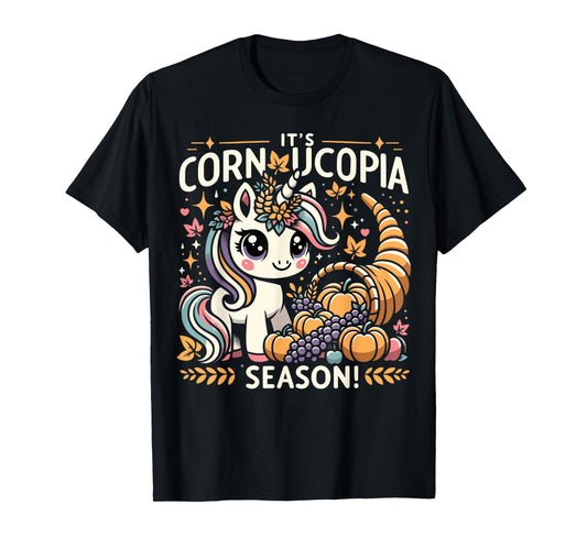Cute Cornucopia Unicorn Thanksgiving Day Kids Men Women T-Shirt
