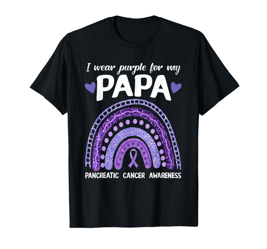 I Wear Purple For My Papa Pancreatic Cancer Rainbow T-Shirt