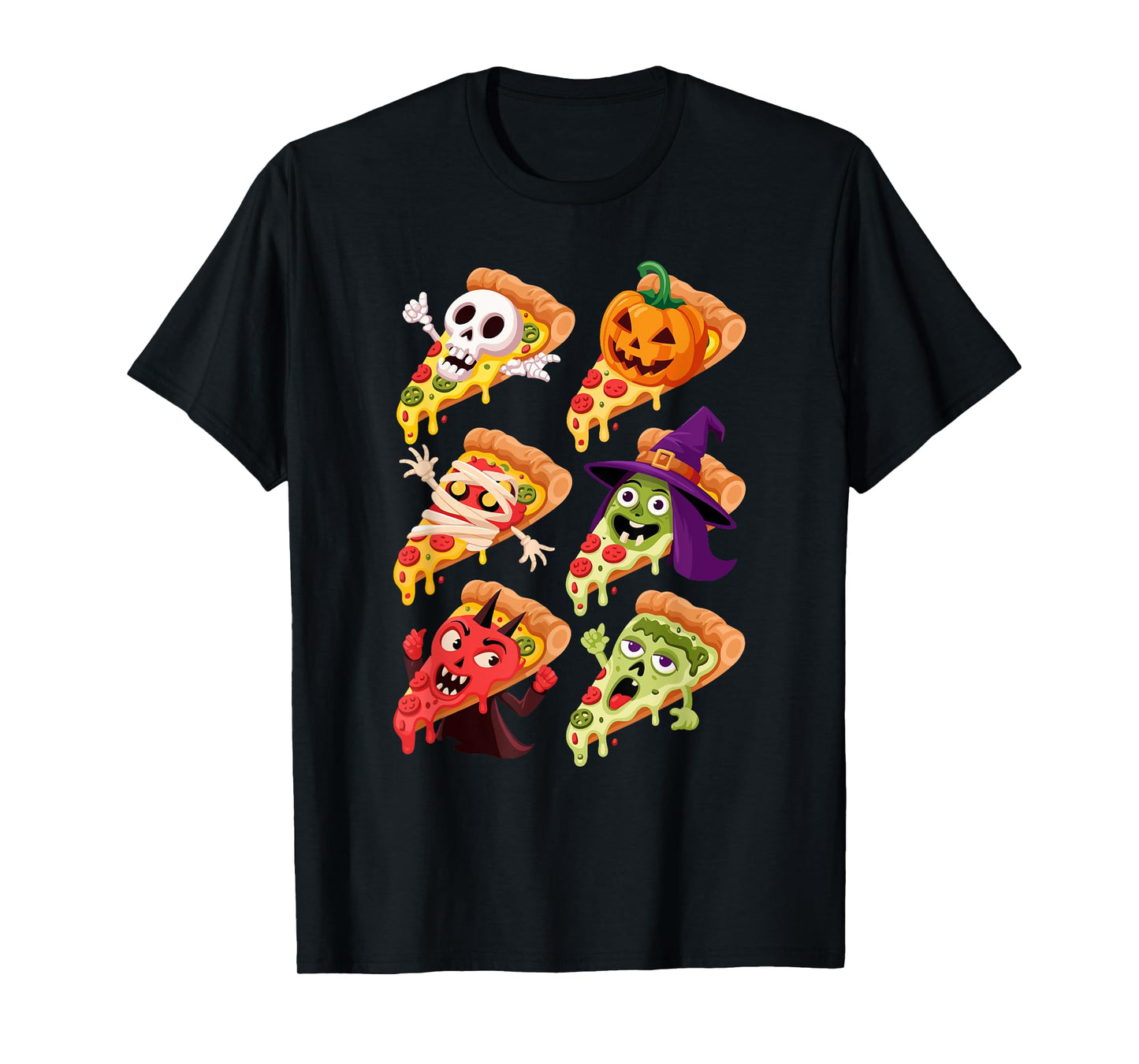 Halloween Pizza Slice Fast Food Pizzas Skeleton Witch Mummy T-Shirt