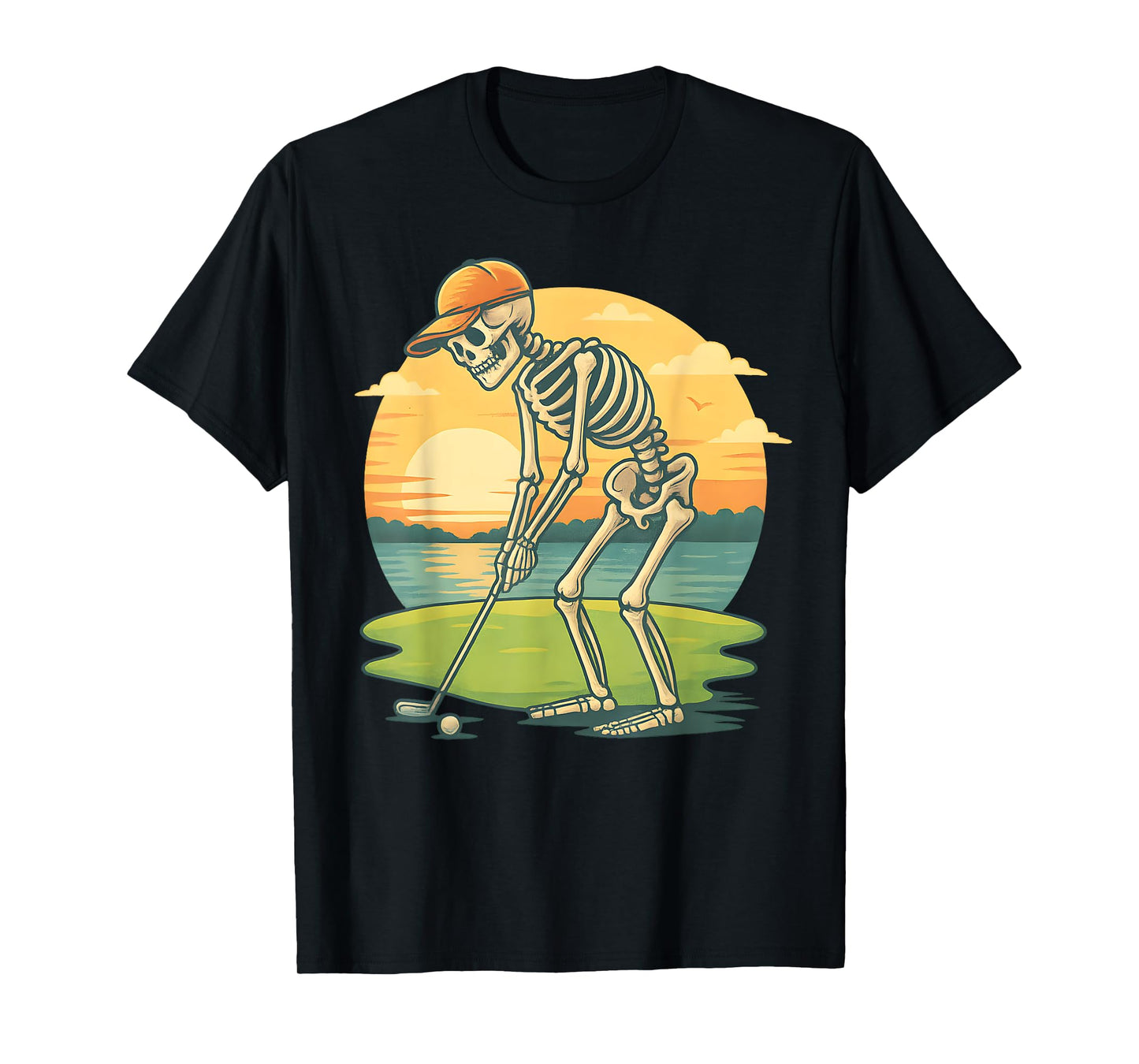 Skeleton Golf Halloween Golfer Golf Player Funny Men Dad T-Shirt