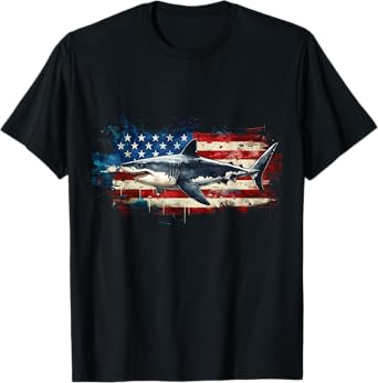 Patriotic Great White Shark American Flag 4th Of July Shark T-Shirt