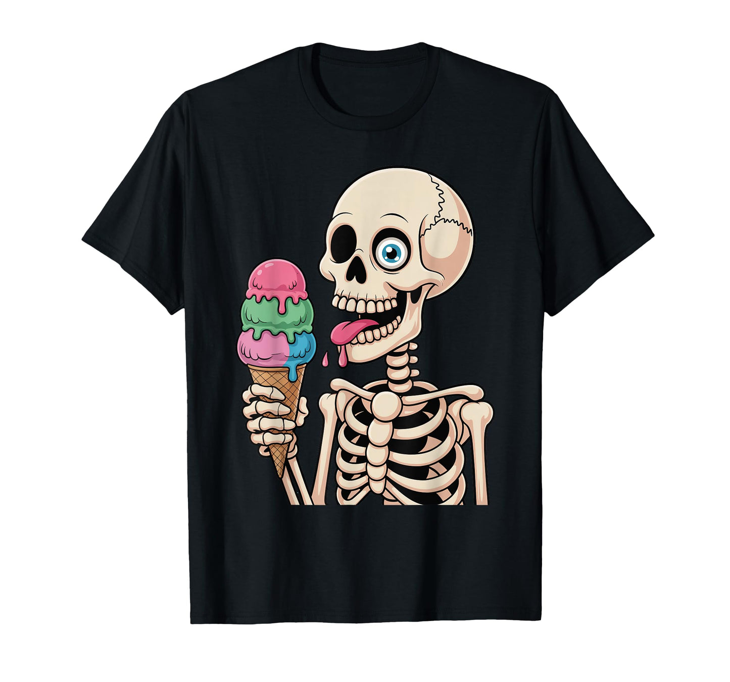 Funny Creepy Skeleton Eating Ice Cream Halloween Costume T-Shirt
