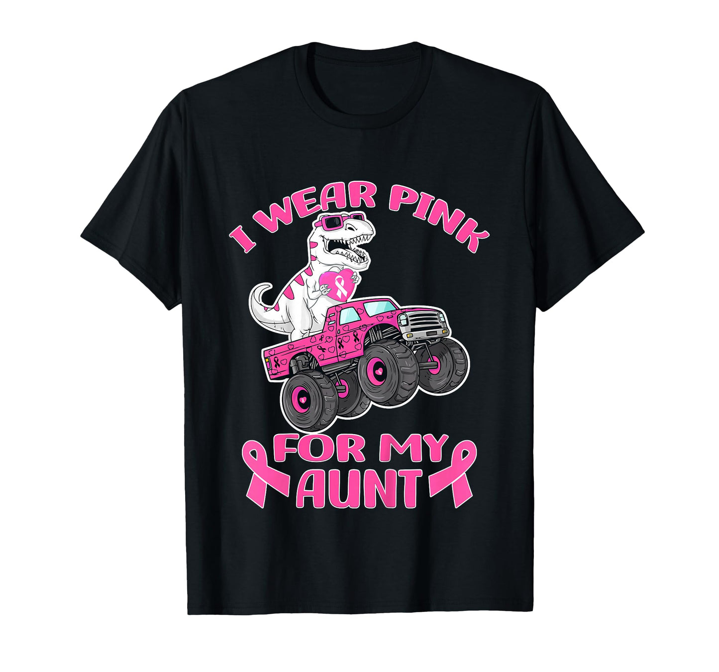 Kids Truck T-Rex Breast Cancer I Wear Pink For My Aunt T-Shirt