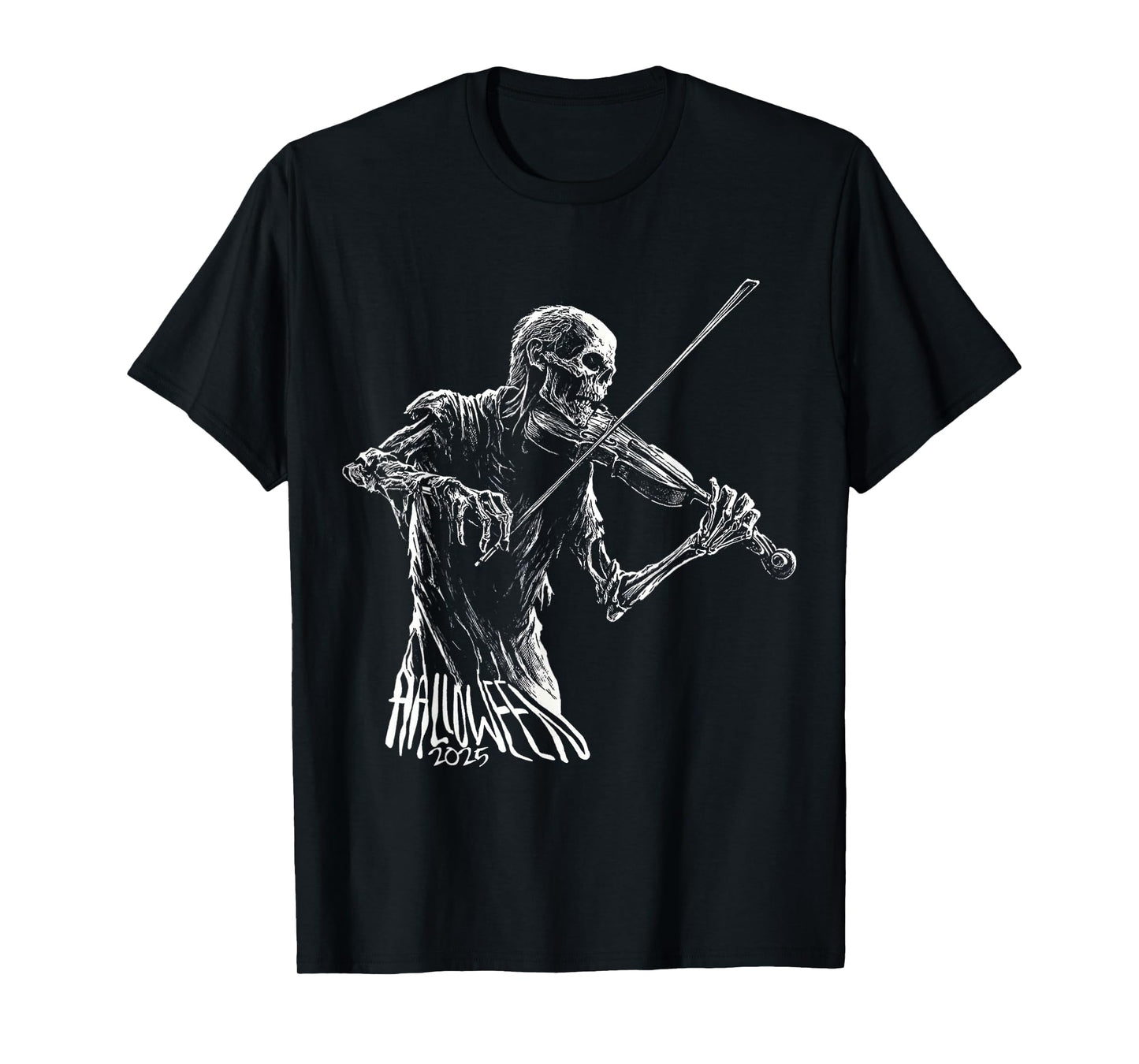 Halloween 2025 Skeleton Zombie Violin Music T-Shirt