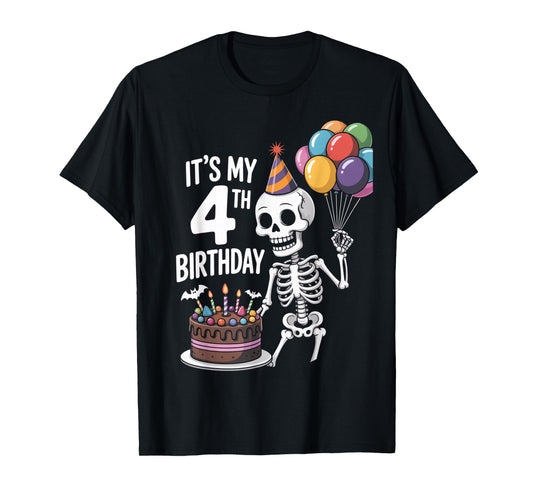 4th Birthday Skeleton Halloween Party Kids Spooky Skeleton T-Shirt