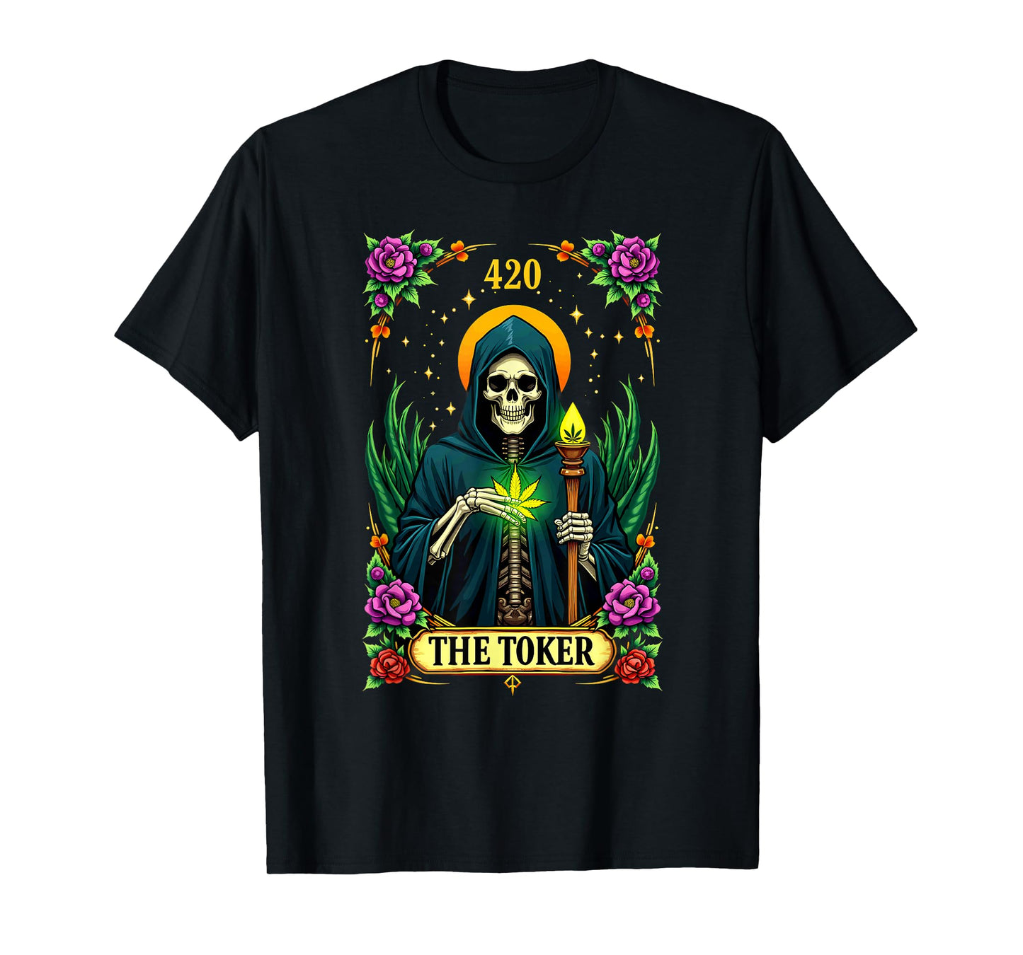 Tarot Card The Toker Cannabis Stoner Skeleton Halloween T-Shirt