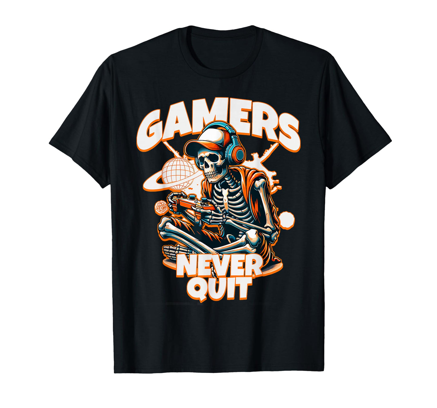 Gamers Never Quit Funny Halloween Skeleton Gaming Quote Boys T-Shirt