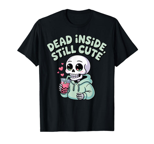 Dead Inside Still Cute Skeleton Boba Sipping T-Shirt
