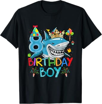 8th Birthday Shark Ocean Theme Party 8 Years Old For Boy T-Shirt