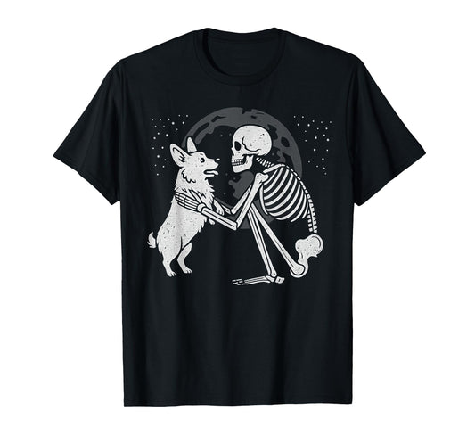 Corgi Skeleton Moon Halloween Dog Lover T-Shirt