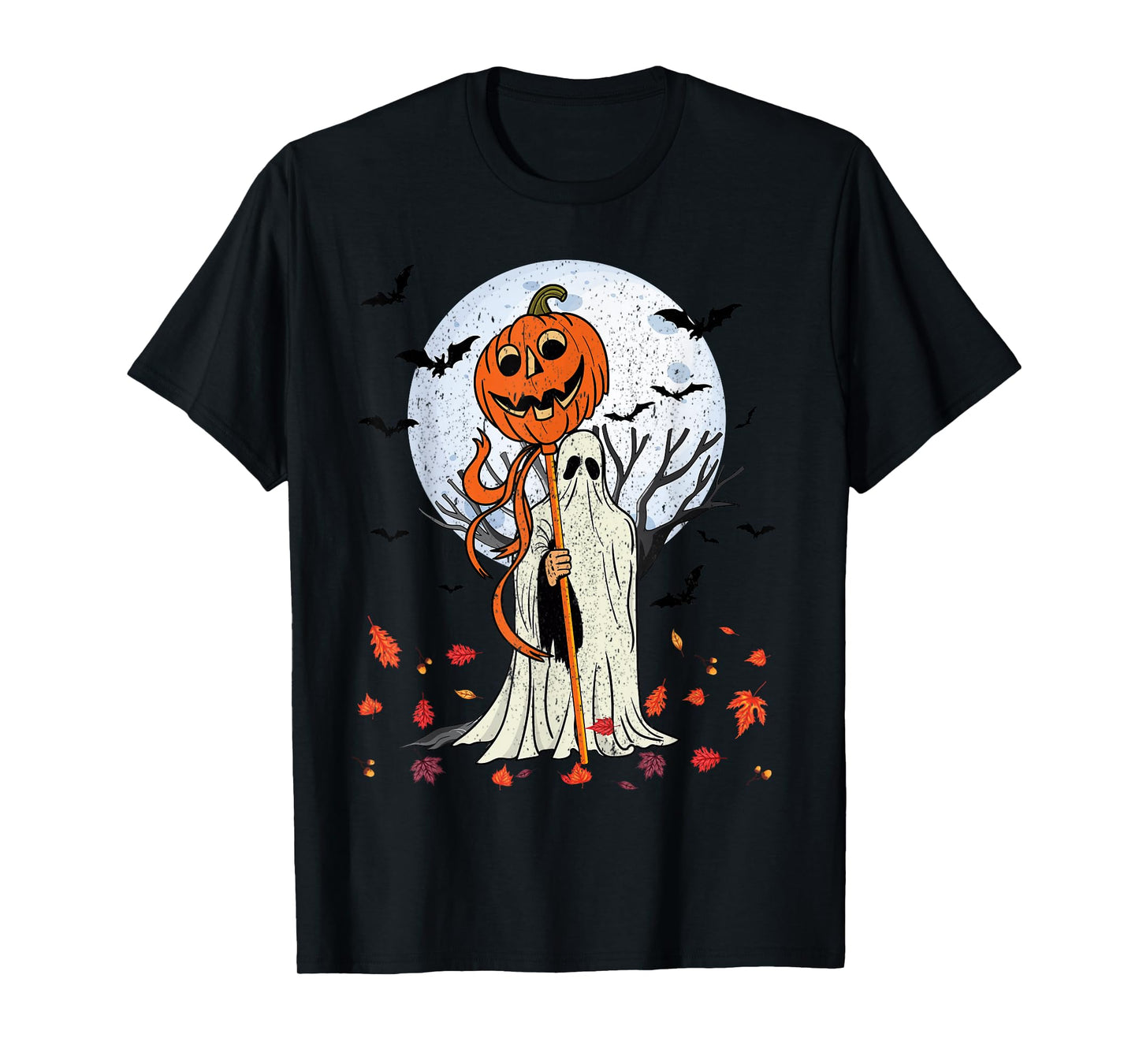 Halloween Pumpkin Ghost Autumn Leaves Graphic Art T-Shirt