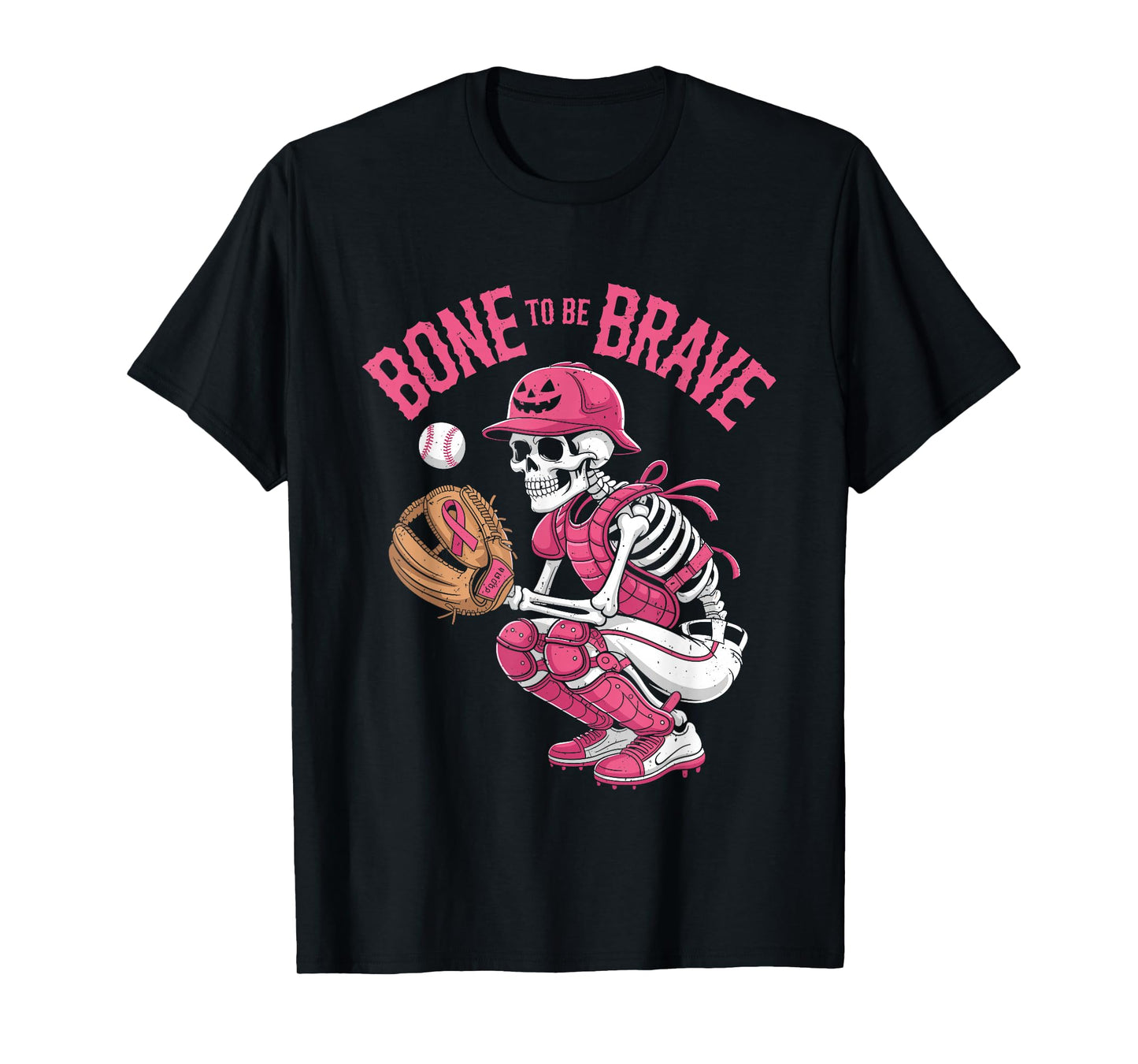 Baseball Skeleton Fighter Halloween Breast Cancer Awareness T-Shirt