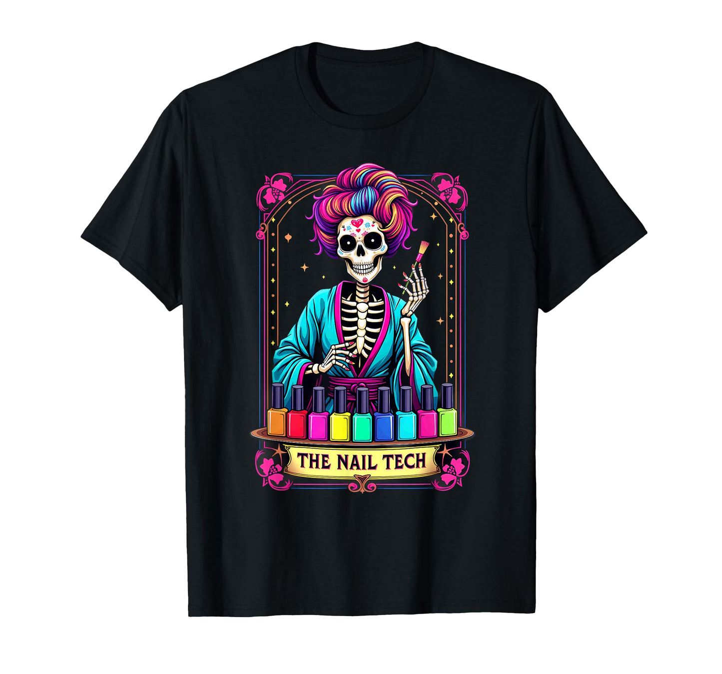 Tarot Card Nail Tech Skeleton Beautician Halloween T-Shirt
