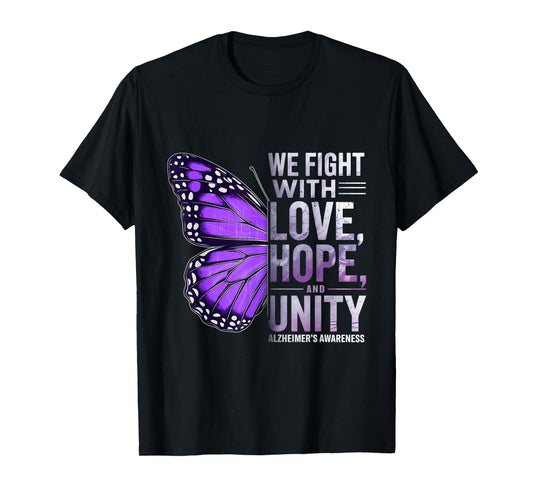 Alzheimer Awareness Butterfly Love Hope Unity Purple Ribbon T-Shirt