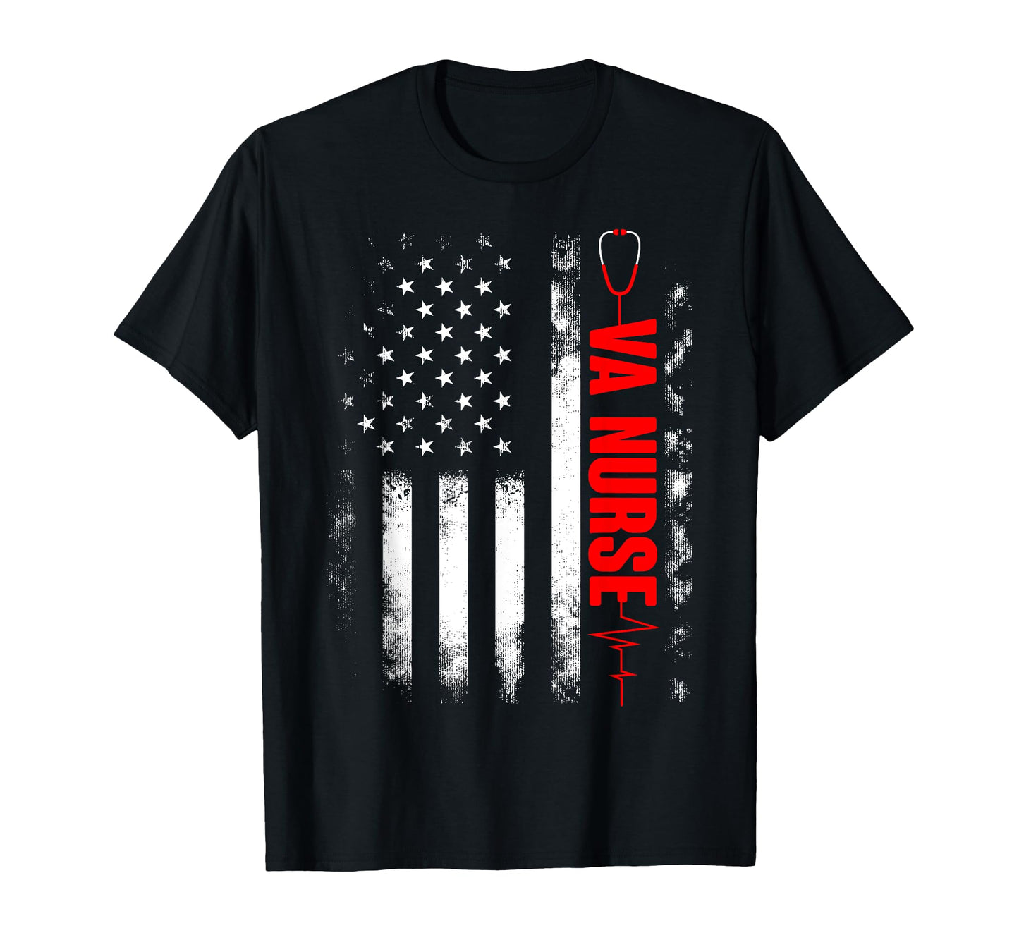 Womens VA Nurse USA American Flag Stethoscope 4th of July T-Shirt