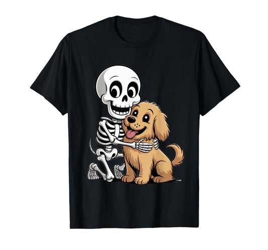 Cute Skeleton Hugging Dog Funny Halloween Boys Girls Cute T-Shirt
