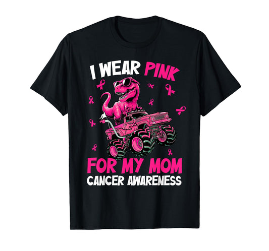 I Wear Pink for My Mom Breast Cancer Awareness Dinosaur Kids T-Shirt