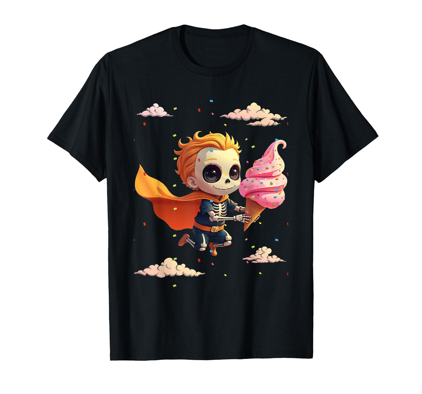 Funny Skeleton Eating Icecream for Halloween Spooky Season, T-Shirt