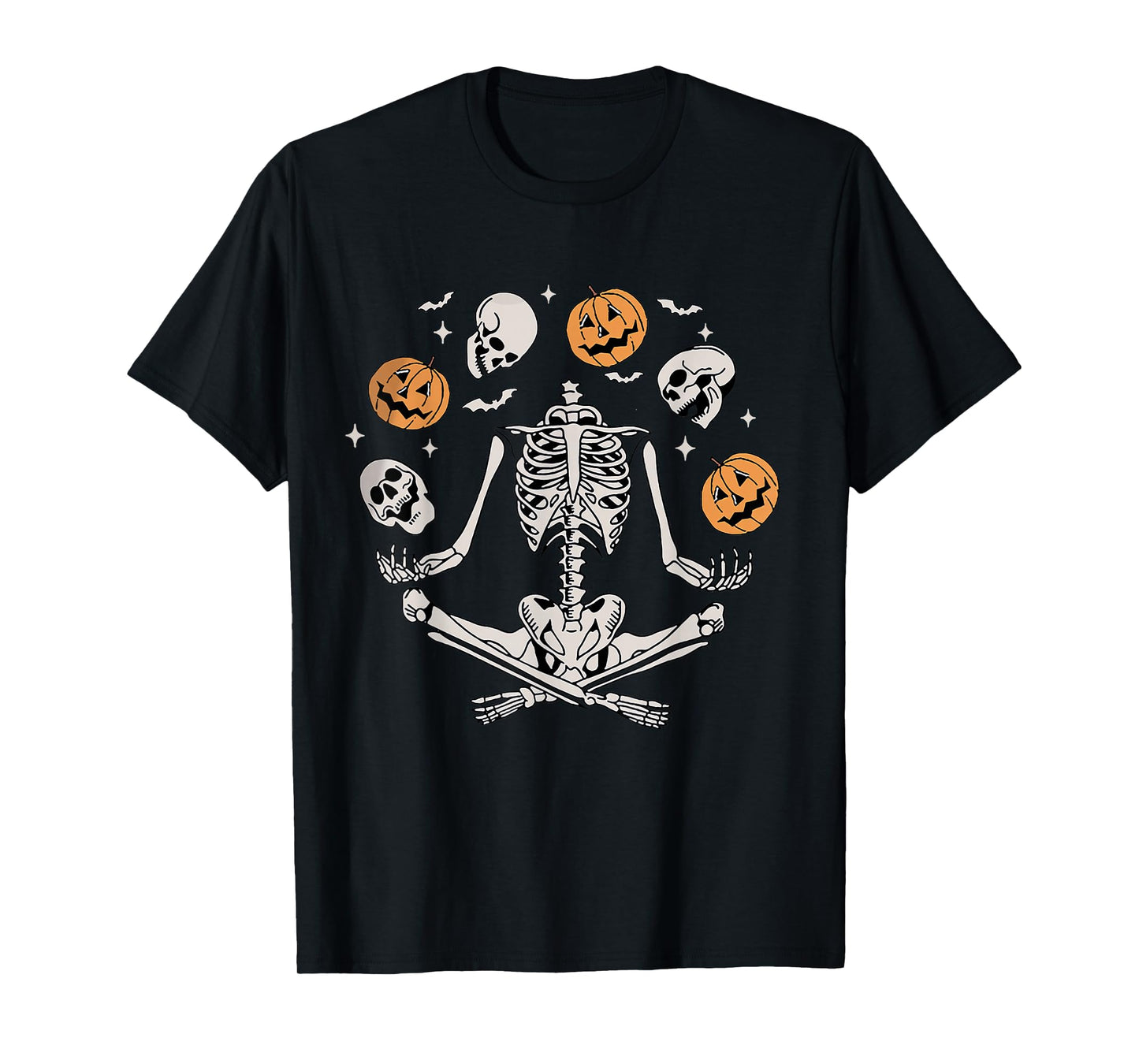 Retro Skeleton Halloween Spooky Season Pumpkin Skull Funny T-Shirt