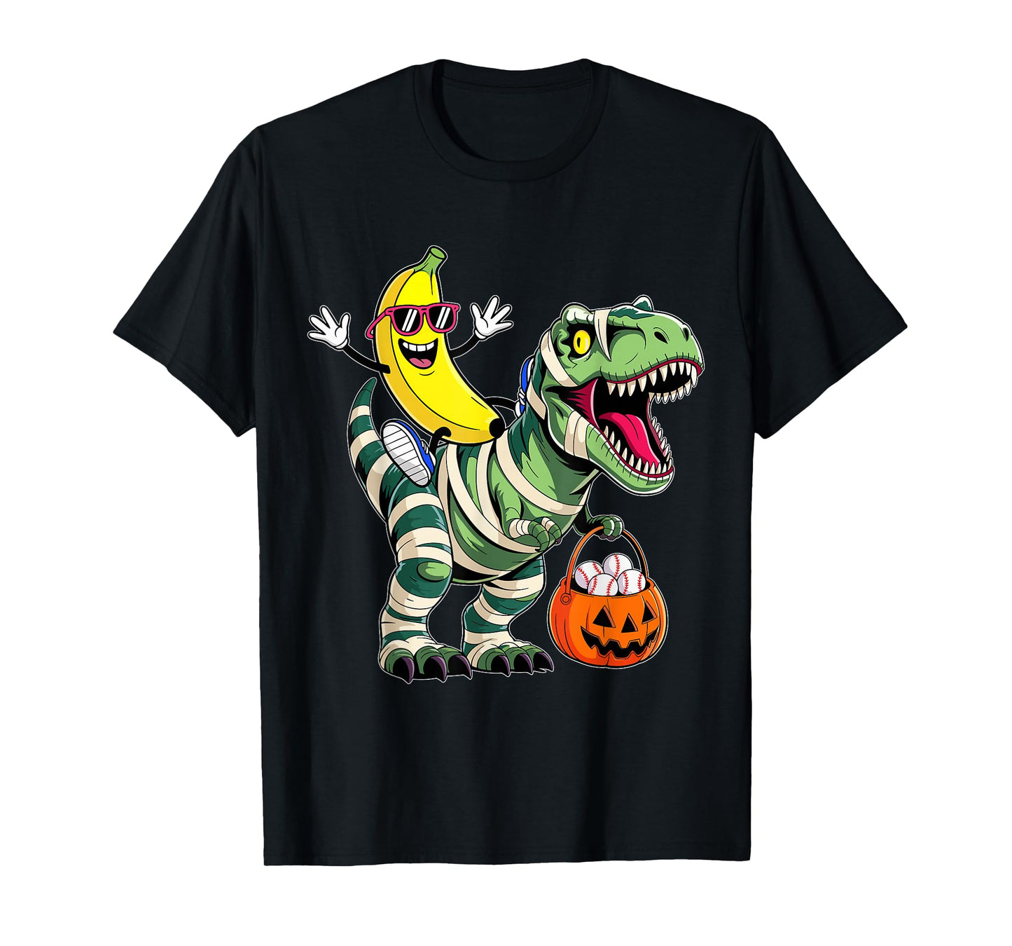 Banana Riding Mummy Dinosaur T rex Halloween Funny Pumpkin T-Shirt