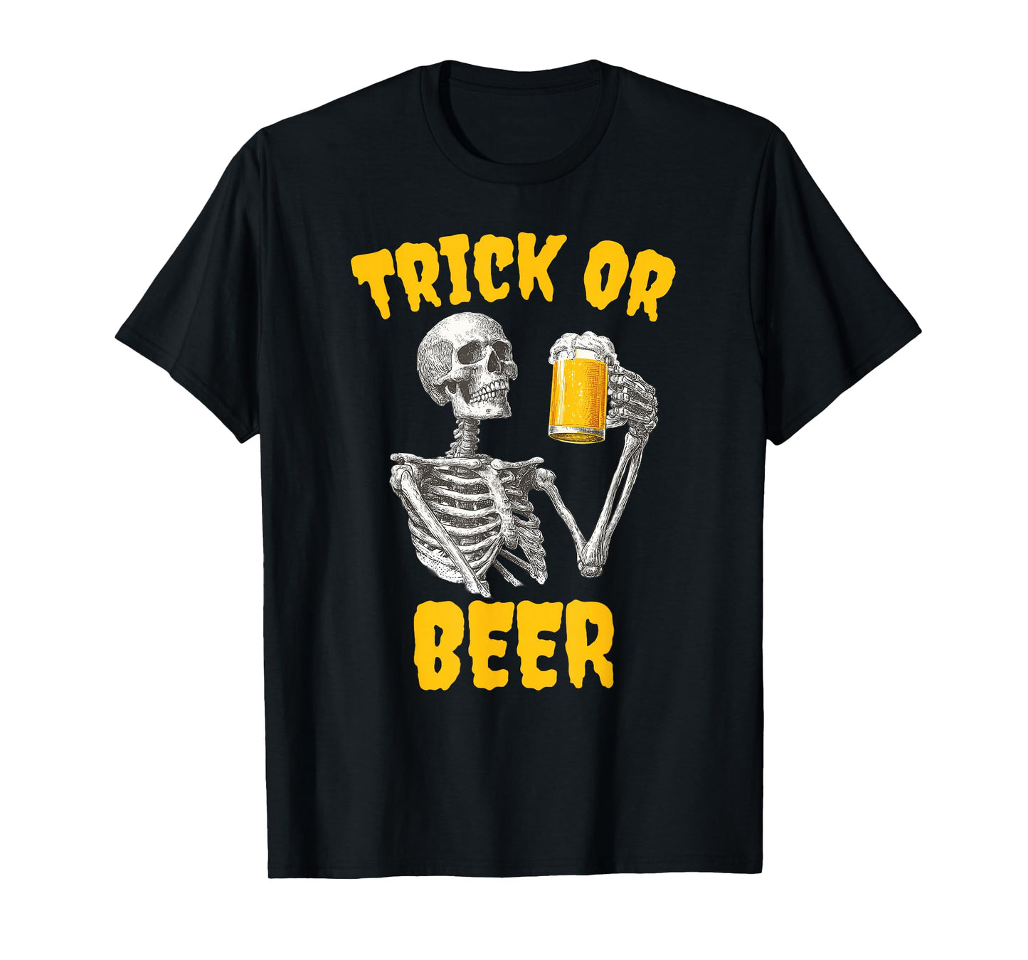Trick Or Beer, Funny Halloween Skeleton Treat, Spooky Design T-Shirt