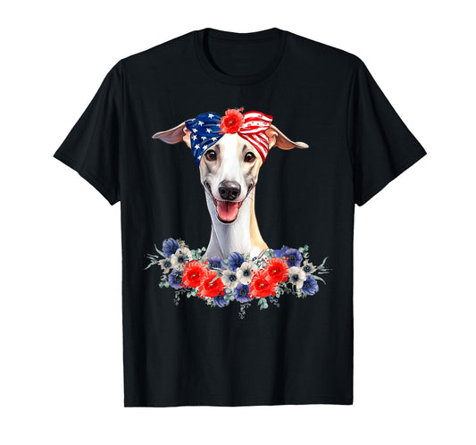 Whippet Dog Bandana American Flag 4th Of July T-Shirt