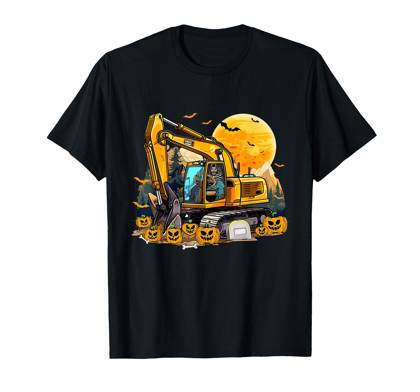 Skeleton Driving Excavator Halloween Driver Kids Boys Men T-Shirt