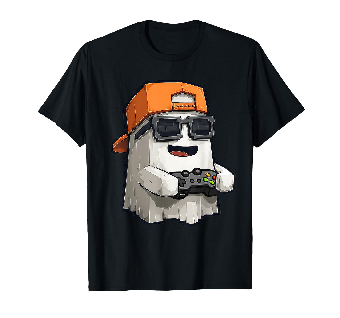 Halloween Ghost Gamer Funny Sunglasses Pixel Video Gaming T-Shirt
