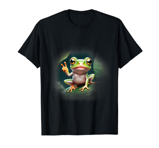 Cute Tree Frog Giving Peace Sign Funny T-Shirt