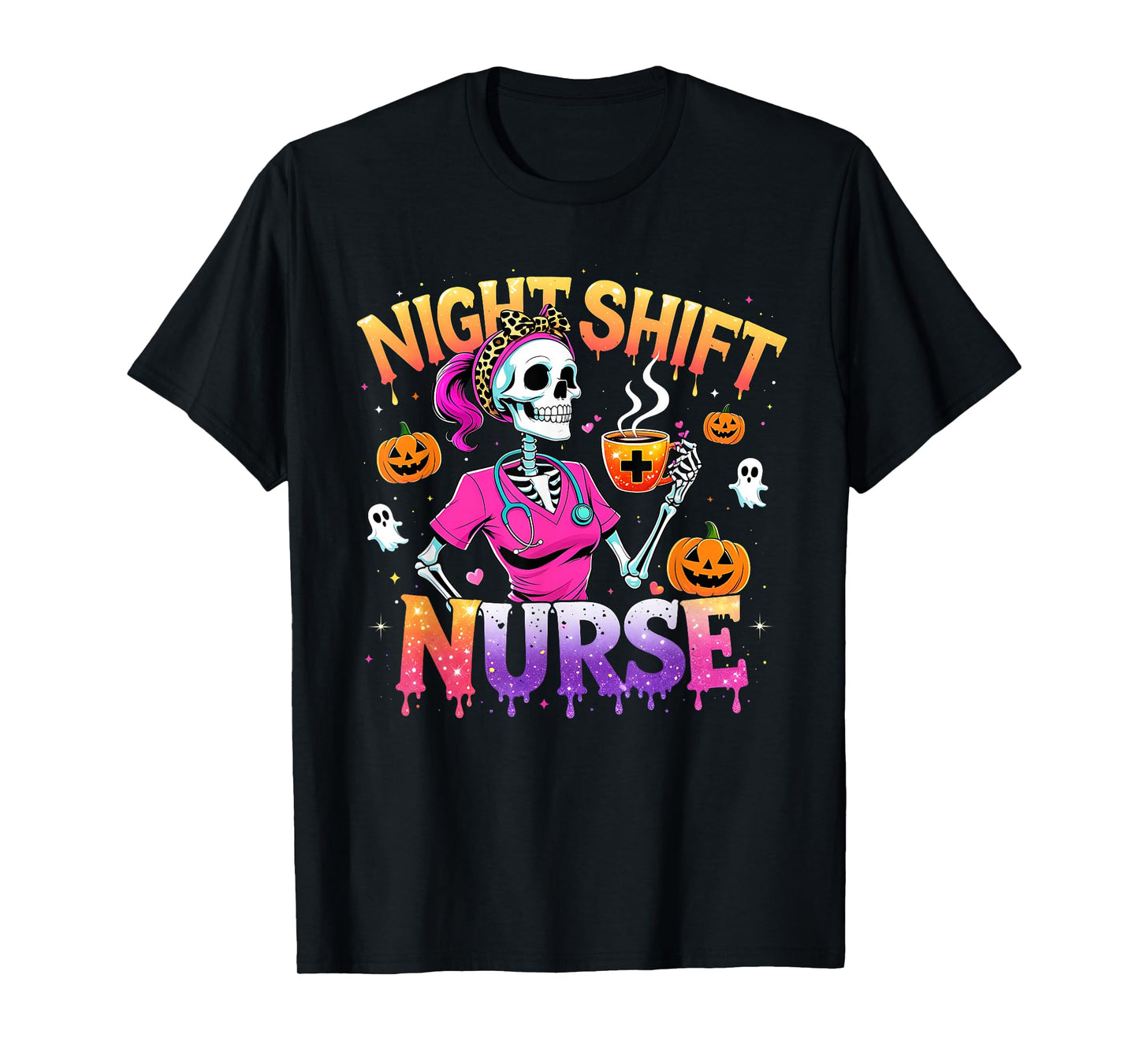 Night Shift Nurse Skeleton Coffee Halloween T-Shirt