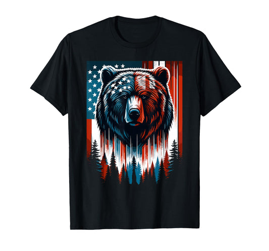 Bear American Flag Shirt Wildlife 4th of July Patriotic T-Shirt