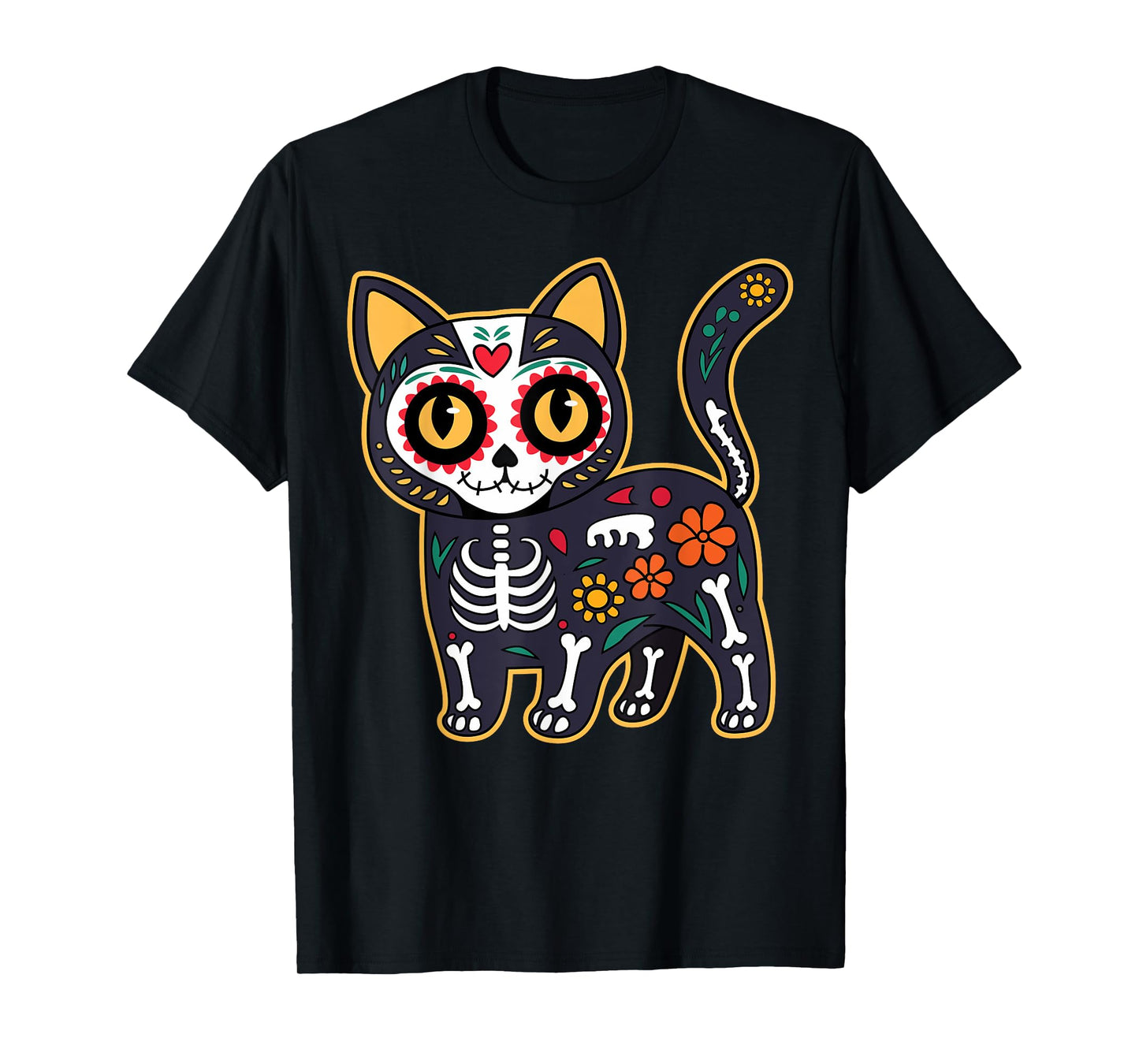 Sugar Skull Cat Halloween Dia De Los Muertos Day of Dead Men Women Kids T-Shirt