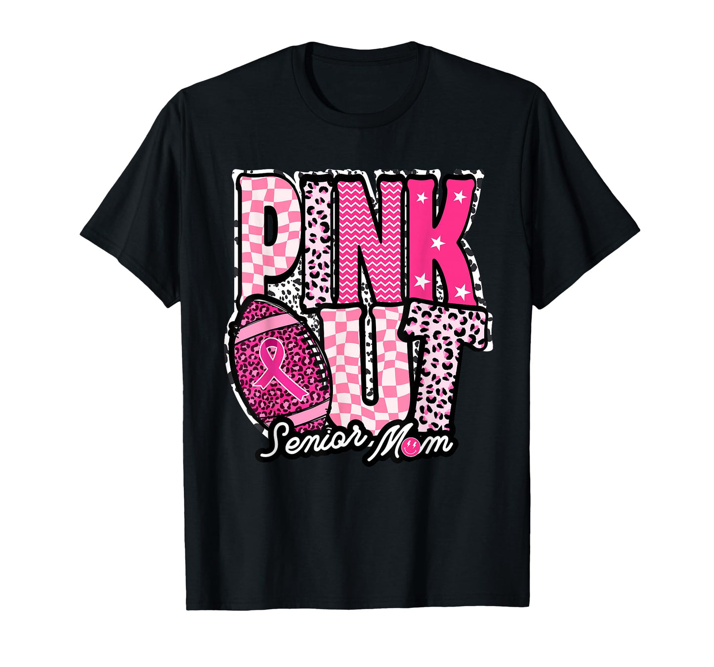 Senior Football Mom Pink Out Breast Cancer Awareness T-Shirt