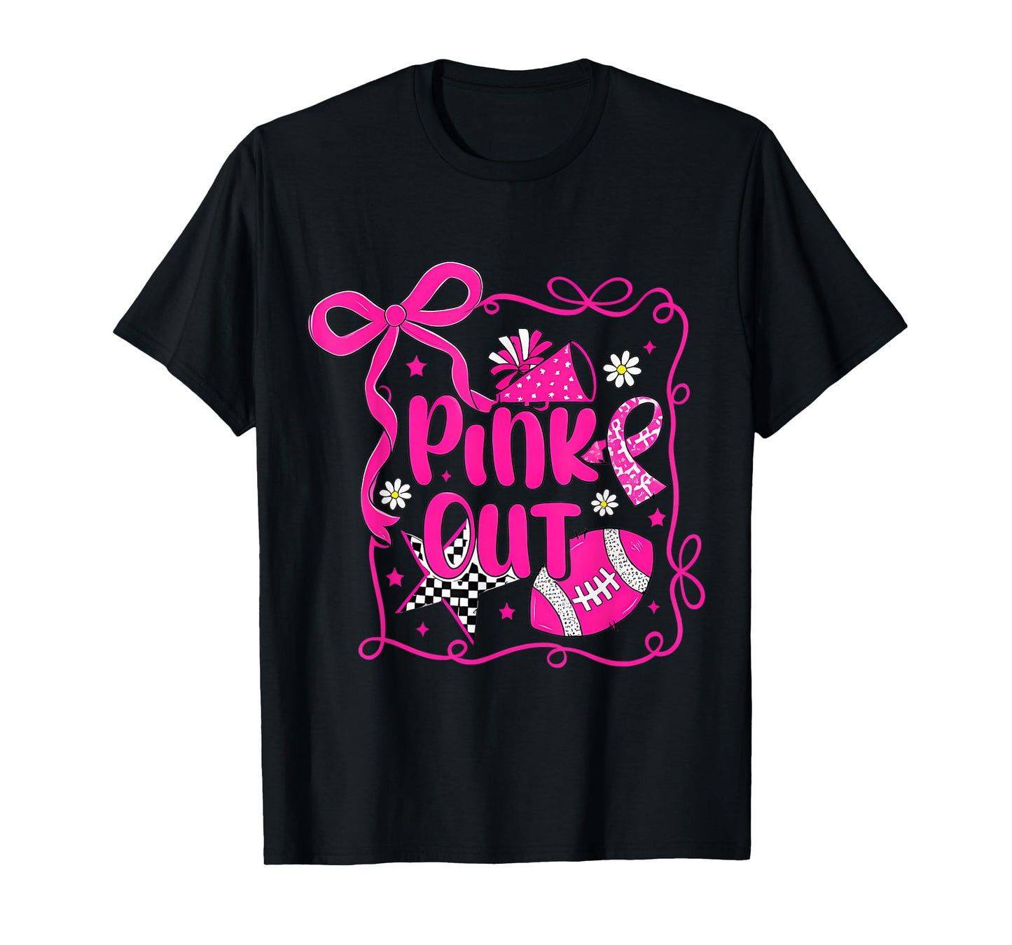 Pink Out Football Breast Cancer Awareness Cheer Game Day T-Shirt