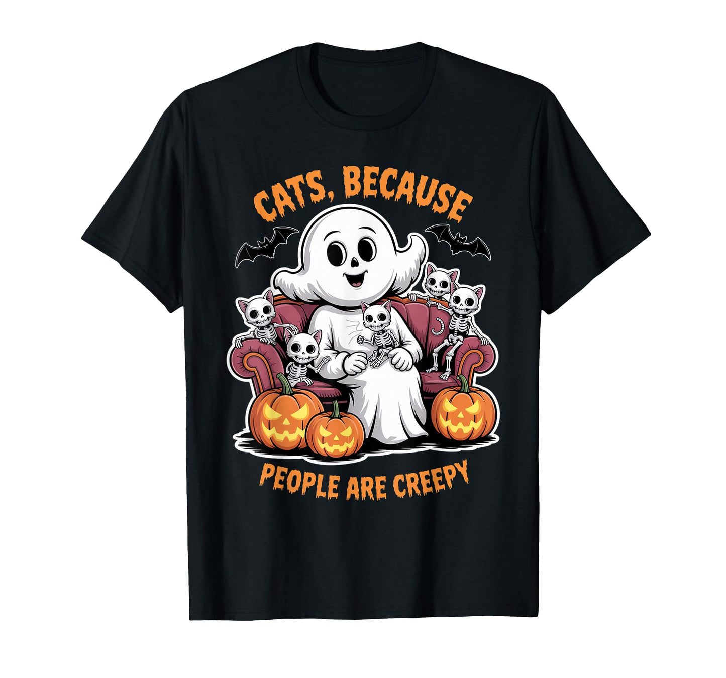 Cats Because People are Creepy Ghost Halloween Cat Mom Kids T-Shirt