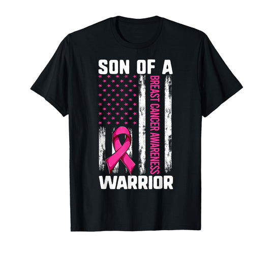 Mom Son Of A Warrior USA Flag Breast Cancer Support T-Shirt