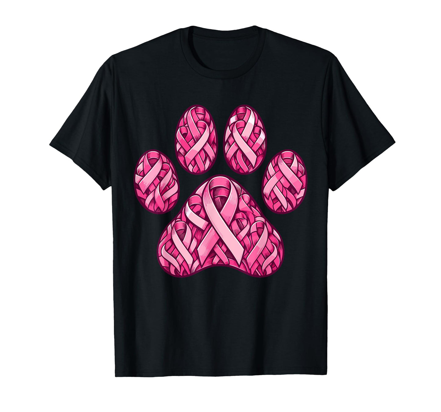 Pink Ribbon Dog Paw Print Breast Cancer Awareness Puppy Love Men Women Kids T-Shirt